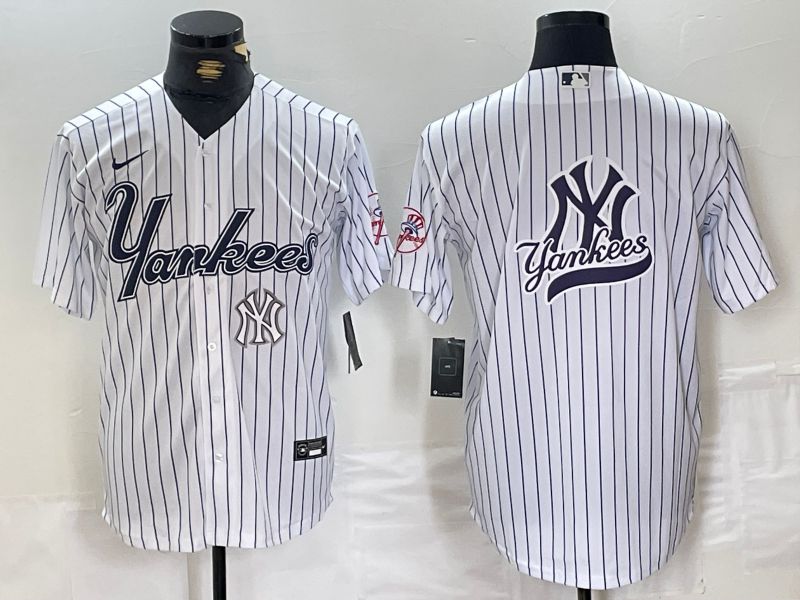 Men New York Yankees Blank White stripe Three generations joint names Nike 2024 MLB Jersey style 11->new york yankees->MLB Jersey